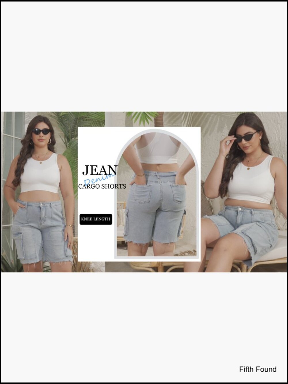 Denim Shorts Women High Waisted Stretchy Cargo Jean Bermuda Raw Hem Baggy Jorts - Picture 7 of 7